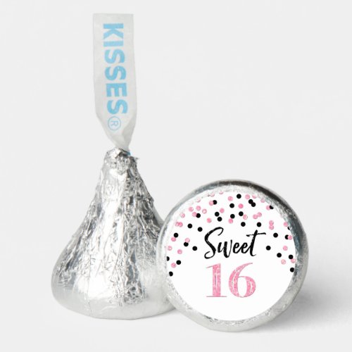 Black Pink Confetti Sweet 16 Birthday Hersheys Kisses