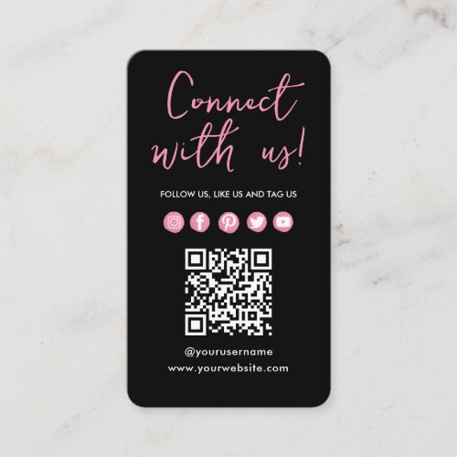 Black Pink Connect With Us Social Media QR Code Business Card