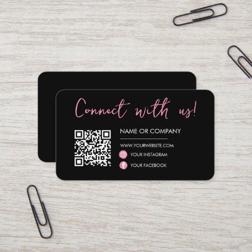 Black Pink Connect with us Social Media Qr Code Business Card