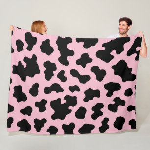Black & Pink Cow Cowhide Print Fleece Blanket
