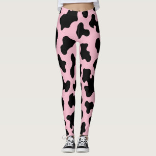 Black & Pink Cow Cowhide Print  Leggings