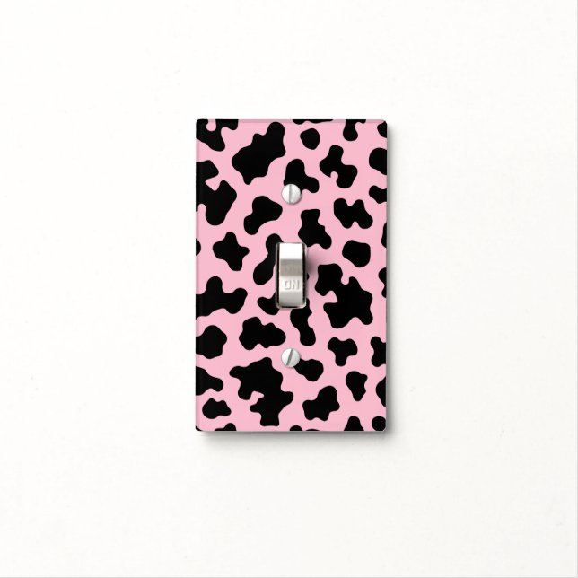 Black & Pink Cow Cowhide Print  Light Switch Cover (In Situ)