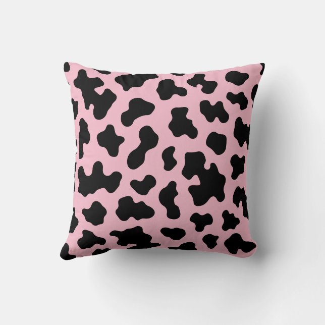 Black & Pink Cow Cowhide Print  Throw Pillow (Back)