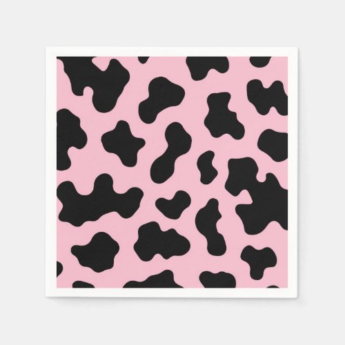 Black  Pink Cow Print Birthday Party Napkins