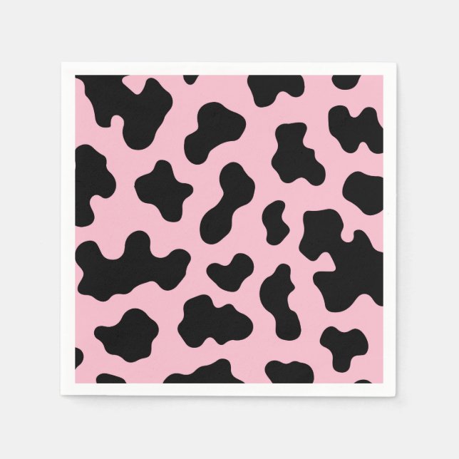 Black & Pink Cow Print Birthday Party Napkins (Front)