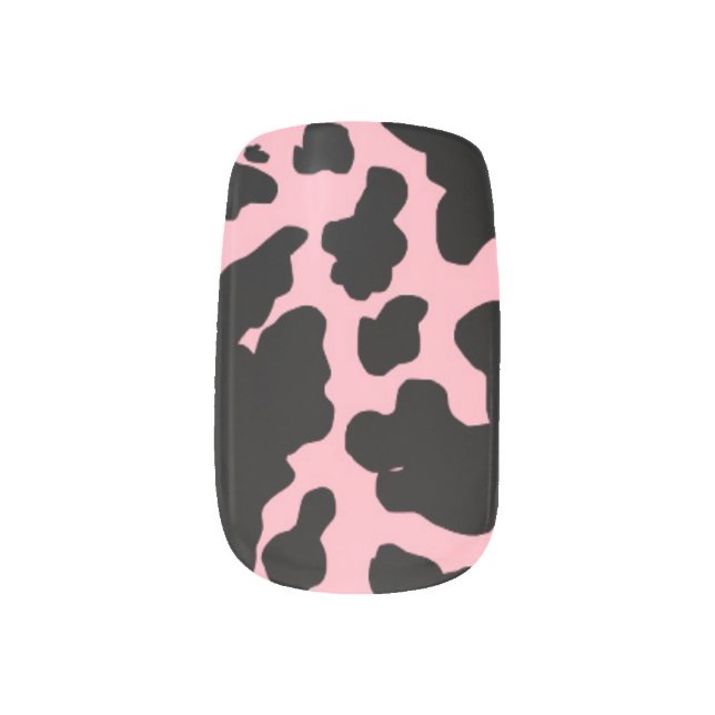 Black Pink Cow Skin Print Cowboy Rodeo Minx Nail Art (Left Thumb)