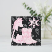 Black Pink Cowgirl Baby Shower Invitations (Standing Front)