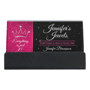 Black Pink Crown Jewelry Consultant Desk Business Card Holder