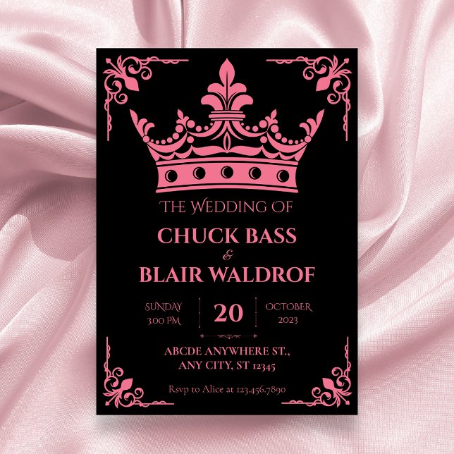 Black pink crown wedding  invitation (Creator Uploaded)