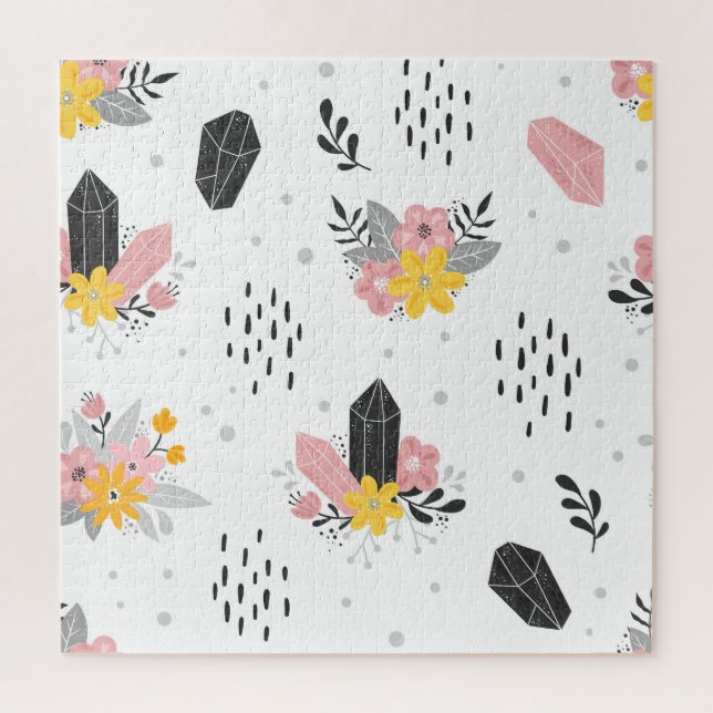 Black, pink crystals, floral seamless. jigsaw puzzle (Vertical)