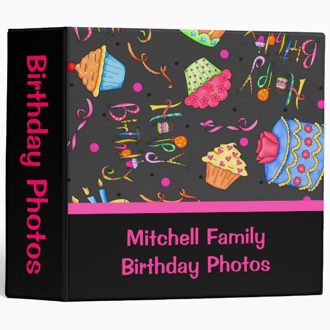 Black Pink Cupcakes Cake Custom Birthday Album Binder (Front/Spine)