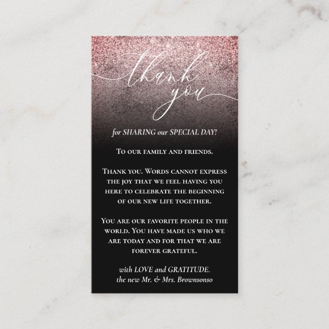 Black Pink Custom Photo Glitz Thank You Enclosure Card