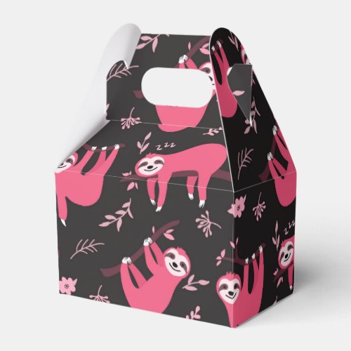 Black pink cute cartoon sloth pattern favor boxes