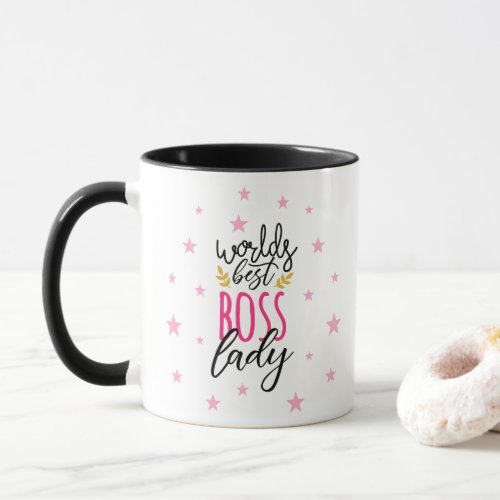 Black pink cute Worlds best boss lady Coffee gift Mug