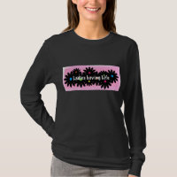 Black & pink daisy on black long sleeve.