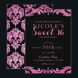 Black & Pink Damask Chic Elegant Sweet 16 Party Invitation<br><div class="desc">Customize for any event.</div>