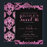 Black & Pink Damask Chic Elegant Sweet 16 Party Invitation<br><div class="desc">Customize for any event.</div>
