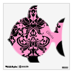 Black Pink Damask Fish Wall Decal Under the Sea