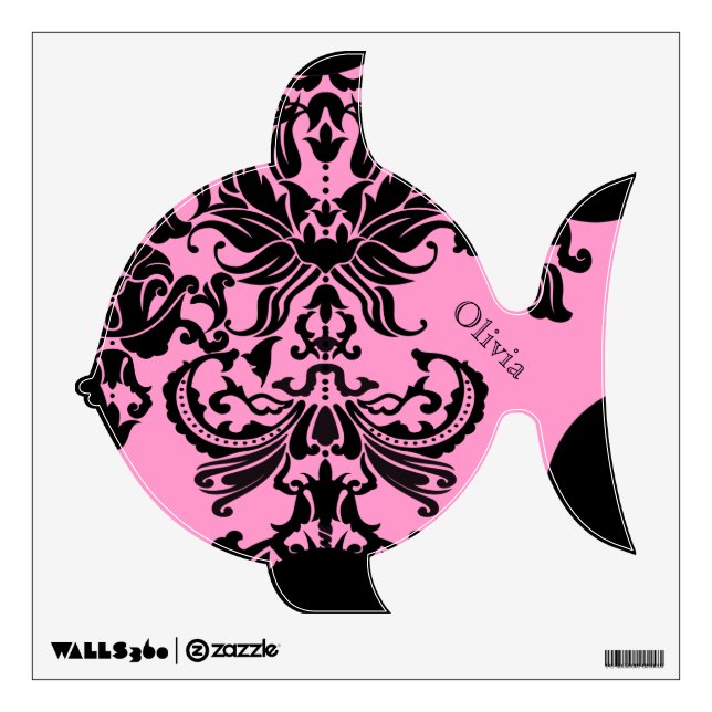 Black Pink Damask Fish Wall Decal Under the Sea (Front)