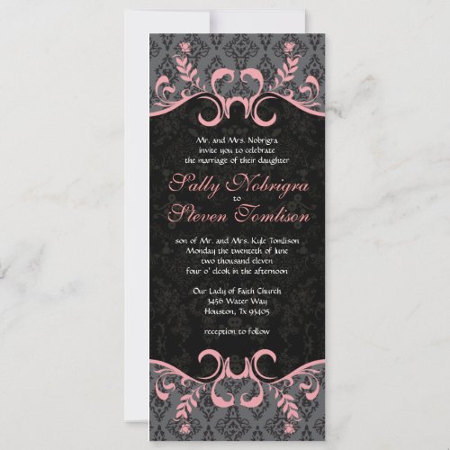 Black  Pink Damask Grandeur Invitation