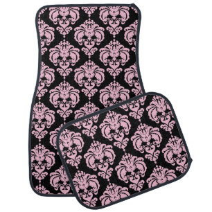 Black & Pink Damask Modern Trendy Pattern Glam Car Mat