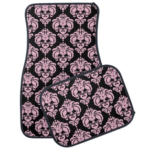 Black  Pink Damask Modern Trendy Pattern Glam Car Mat