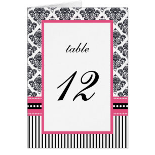 Black & Pink Damask Stripes Wedding Table Number