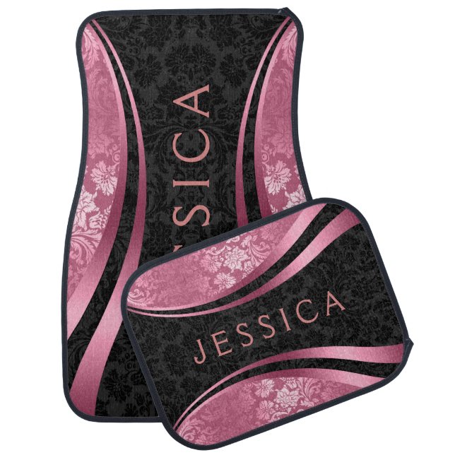Black & Pink Damasks Dynamic Stripes Car Floor Mat (Set)