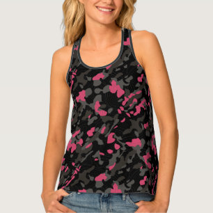 Black Pink Diagonal Camo with Contour Lines Tank Top