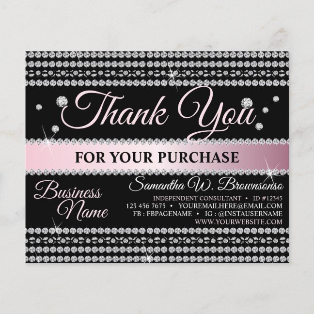 Black Pink Diamond Calligraphy Jewelry Thank You Flyer