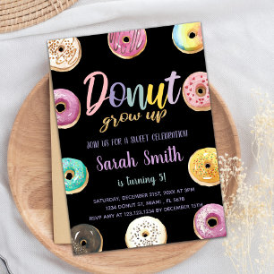 Black Pink Donut Birthday Invitations