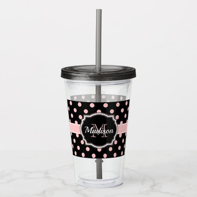 Black & Pink Dots Acrylic Tumbler (Front)