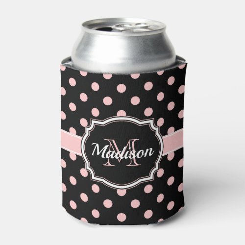 Black  Pink Dots Can Cooler