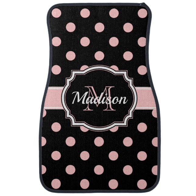 Black & Pink Dots Car Floor Mat (Front)