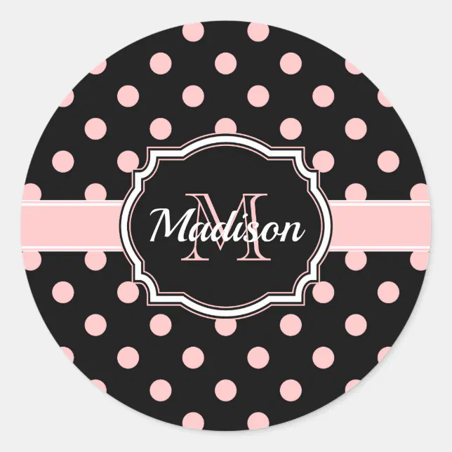 Black & Pink Dots Classic Round Sticker | Zazzle