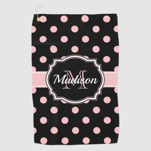 Black  Pink Dots Golf Towel