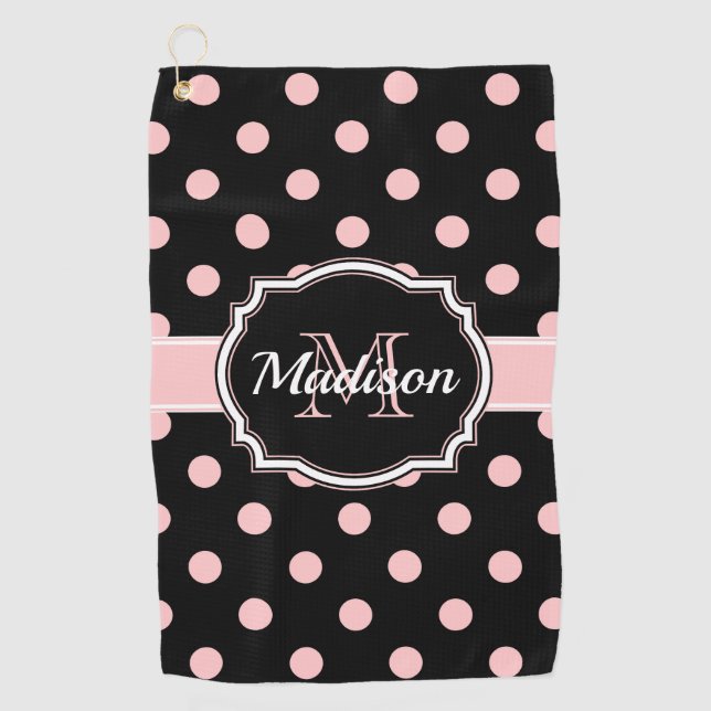 Black & Pink Dots Golf Towel (Front)
