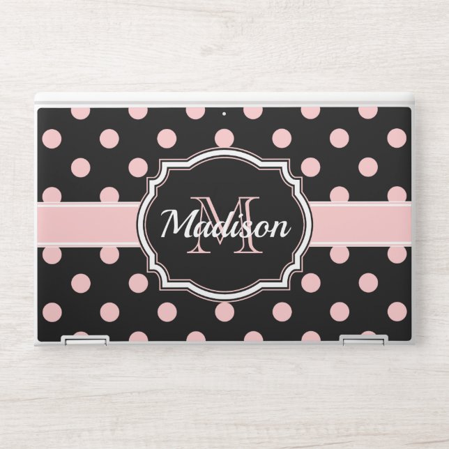 Black & Pink Dots HP Laptop Skin (Front)