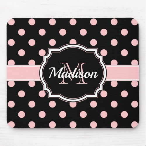 Black  Pink Dots Mouse Pad