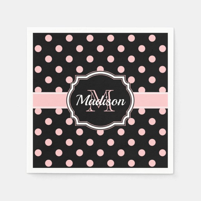 Black & Pink Dots Napkins (Front)