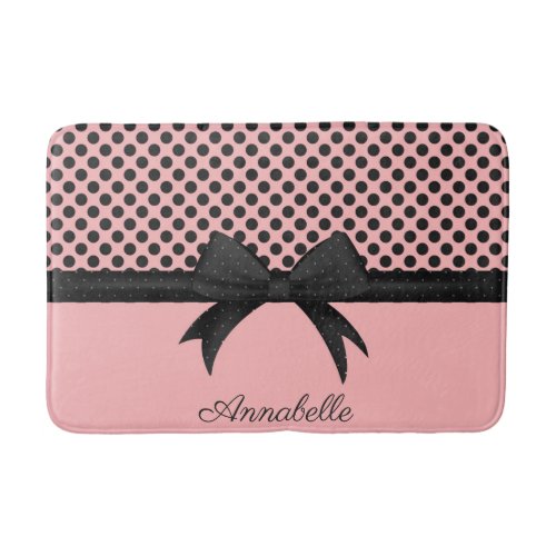 Black Pink Dots  Ribbon Bath Mat