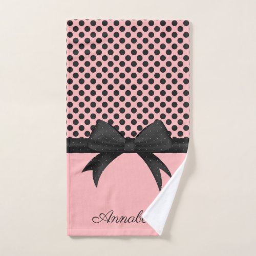 Black Pink Dots  Ribbon Bath Towel Set