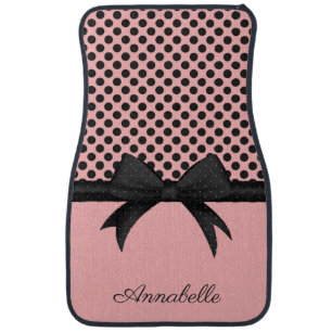 Black Pink Dots & Ribbon Car Floor Mat