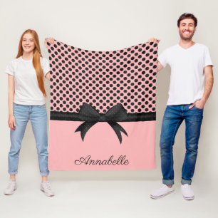 Black Pink Dots & Ribbon Fleece Blanket