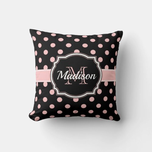 Black  Pink Dots Throw Pillow