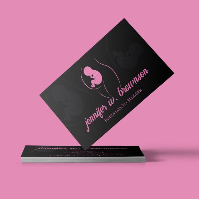 Black Pink Doula Birth Pregnant Gold Baby Newborn Business Card