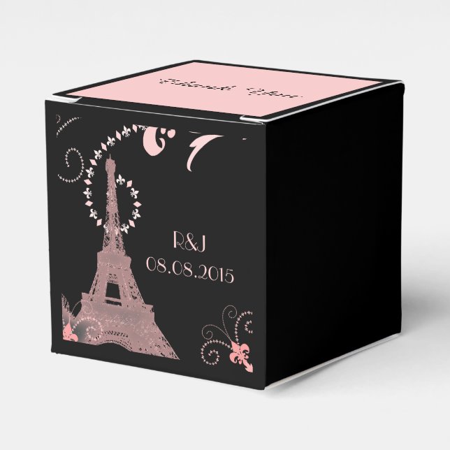 black pink eiffel tower vintage paris wedding favor boxes (Front Side)