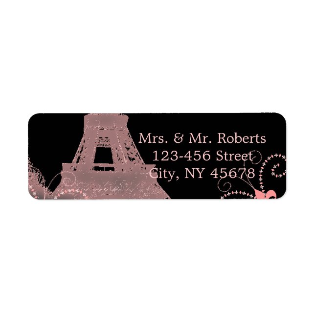 black pink eiffel tower vintage paris wedding label (Front)