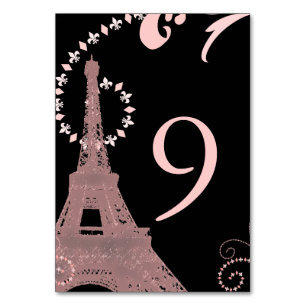 black pink eiffel tower vintage paris wedding table number
