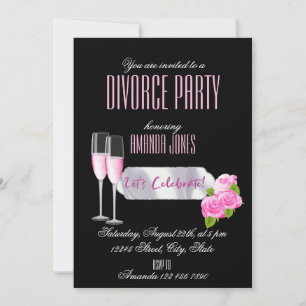 Black pink elegant champagne divorce party Invitation
